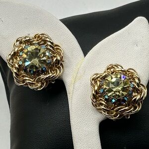 Vintage Hobe Jonquil Rhinestone Rope Border Earrings